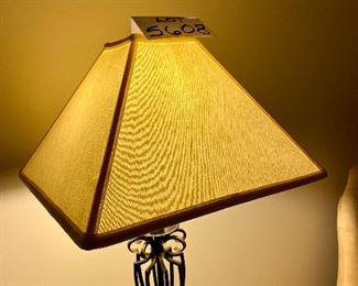 Lot 5608. $85.00. Floor Lamp with Cream Color Square Shade 15" sq., 59"tall, 10" deep - Black & gold metal finish.