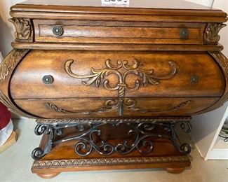 Lot 5623. $150.00. Cute Bombe Chest with a lot of detail - put in foyer with a mirror above, or use it for hats and gloves, in an office for cards and office supplies.