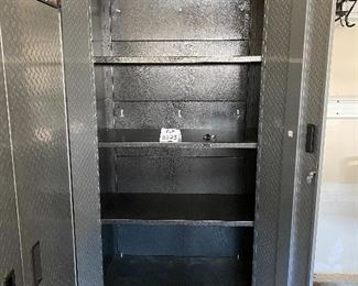 Lot 5625 $450.00 2 Gladiator by Whirlpool. Heavy Duty Steel Cabinets with Grey Hammered Doors and Granite Finish, 3 Adjustable Shelves either Floor Standing or on Wall Hanging on Gladiator Brackets. Definite upgrade for your garage...We never get to sell these because the new homeowner's usually include in contract. 36" W x 18" D x 72" H