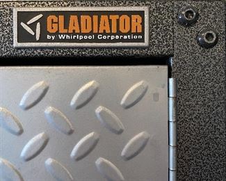 Lot 5625 $450.00 2 Gladiator by Whirlpool. Heavy Duty Steel Cabinets with Grey Hammered Doors and Granite Finish, 3 Adjustable Shelves either Floor Standing or on Wall Hanging on Gladiator Brackets. Definite upgrade for your garage...We never get to sell these because the new homeowner's usually include in contract. 36" W x 18" D x 72" H