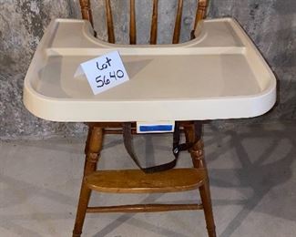 Lot 5640. $45.00 Wooden High Chair with Fisher Price Tray - nice & sturdy