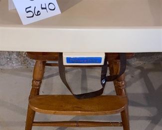 Lot 5640. $45.00 Wooden High Chair with Fisher Price Tray - nice & sturdy