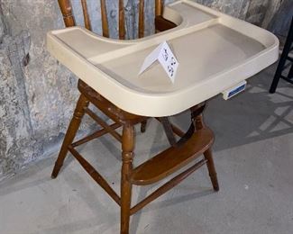 Lot 5640. $45.00 Wooden High Chair with Fisher Price Tray - nice & sturdy