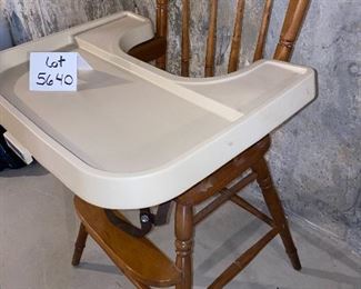 Lot 5640. $45.00 Wooden High Chair with Fisher Price Tray - nice & sturdy