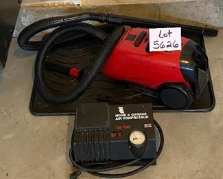 Lot 5626 $40.00 Dirt Devil Can Vac 1100 Watt and 9.2 Amp; Home and Garage Air Compressor 120 Watt Model AM125