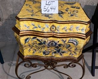 Lot 5644. $60.00. Very Attractive Storage Chest with 2 Handles, flips open on top, sits on metal frame, imported 21" W x 17" D x 30" H, Great for Storing Photos, Documents, etc.