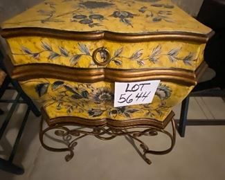 Lot 5644. $60.00. Very Attractive Storage Chest with 2 Handles, flips open on top, sits on metal frame, imported 21" W x 17" D x 30" H, Great for Storing Photos, Documents, etc.