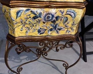 Lot 5644. $60.00. Very Attractive Storage Chest with 2 Handles, flips open on top, sits on metal frame, imported 21" W x 17" D x 30" H, Great for Storing Photos, Documents, etc.
