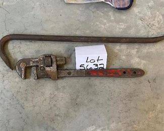 Lot 5632 $28.00. Misc tool Lot includes Hatchet, Trim Puller, Crow Bar, Pipe Wrench, Stanley Bostitch Stapler, and Staples and Pry Bar.