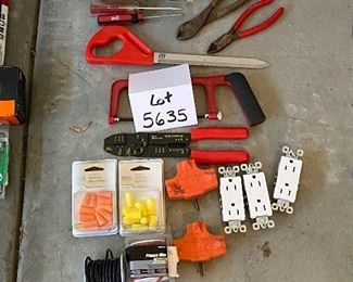 Lot 5635 $32.00 Electrical Tool Lot includes: Wire Stripper, Outlets, Wire Nuts, Mini Hacksaw, wire cutter and Screw Drivers.