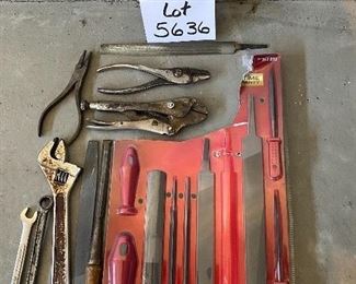Lot 5636 $32.00 Misc Tool Lot includes: Variety of Files, Wrench, Sockets, Pliers
