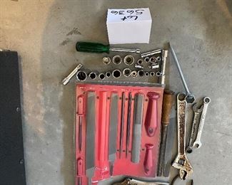 Lot 5636 $32.00 Misc Tool Lot includes: Variety of Files, Wrench, Sockets, Pliers