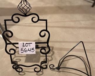 Lot 5645 $20.00. 2 Good sized Metal Book or Art Easels (could hold a dictionary, cookbook, bible or framed art) one is 18-1/4" tall x 11"w, the other 9x13"w