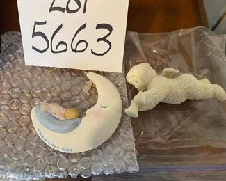 Lot 5663. $12.00. Snow Baby Christmas Ornament and a Christmas 1989 Moon Cradling Baby Boy - both cute.