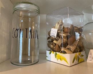 Lot 5657 $22.00 Lot of 3 items - 10" x 6" W Vase, 2 Potpouri (sp!) Boxes, and a Rae Dunn Container Jar saying "Contain" 11" H x 5" W