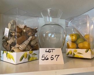 Lot 5657 $20.00 Lot of 3 items - 10" x 6" W Vase, 2 Potpouri (sp!) Boxes, and a Rae Dunn Container Jar saying "Contain" 11" H x 5" W