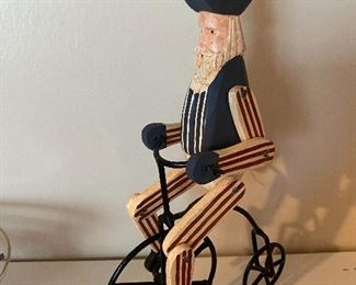 Lot 5672 $20.00. Uncle Same on Bike, Blue Stained Glass Night Light, Glass dish