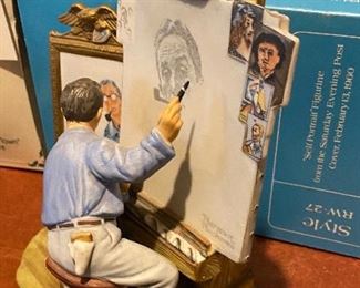 Lot 5676 $58.00. Norman Rockwell " Waiting for Santa" Musical Figurine and "Self Portrait" Figurine.