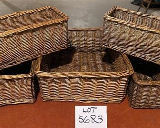 Lot 5683 $30.00 Set of 5 Baskets for organizing or Decor. 4 Baskets 7" x 13", 1 Basket 15" x 15"