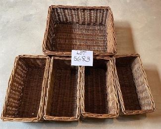 Lot 5683 $30.00 Set of 5 Baskets for organizing or Decor. 4 Baskets 7" x 13", 1 Basket 15" x 15"