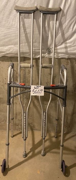 Lot 5667 $30.00 McKesson Folding Walker Aluminum Frame and Medline Crutches