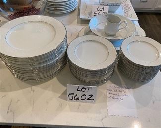 Lot 5602. $170.00. Service for at least 12 "Grace" Fine China "Concerto" pattern - Textured Rim, White with a Simple Ring of Silver on base and Rim. 43 pcs-- 14 Dinner, 12 Salad, 14 B&B, Large Oval Platter, Round Veggie Dish & Creamer. I think when they moved one box was lost, in the move so there are no cups and saucers nor a sugar bowl! Still, you can set a beautiful table with these items in time for Easter Sunday!