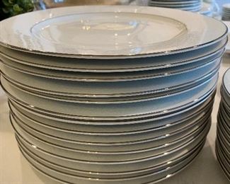 Lot 5602. $170.00. Service for at least 12 "Grace" Fine China "Concerto" pattern - Textured Rim, White with a Simple Ring of Silver on base and Rim. 43 pcs-- 14 Dinner, 12 Salad, 14 B&B, Large Oval Platter, Round Veggie Dish & Creamer. I think when they moved one box was lost, in the move so there are no cups and saucers nor a sugar bowl! Still, you can set a beautiful table with these items in time for Easter Sunday!