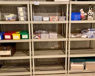 Lot 5664 $24.00 Ea. 3 Plastic 5 Shelf Units (Buy all 3 for $70.00). The stuff on them is not included in this lot.