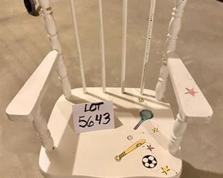 Lot 5643B $25.00 Vintage Child's Wood Rocking Chair with hand-painted on the chair
