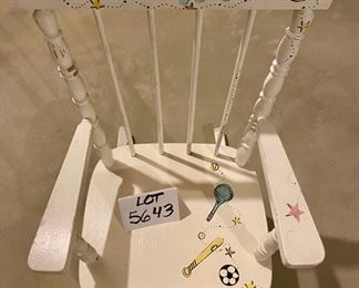 Lot 5643B $25.00 Vintage Child's Wood Rocking Chair with hand-painted on the chair