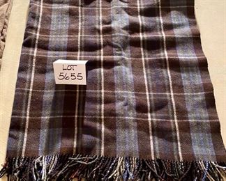 Lot 5655 $22.00 Two blankets/throws. Sage Green Wool Blanket and Blue/Brown Plaid throw Green: 56" W x 72" & Plaid 52" L x 48"