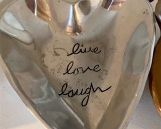 Lot 5671 $22.00 Potpourri Lot includes: Candle and Pedestal Stand, Potpourri Plate on Black Metal Stand, Silvestri Pewter Live, Love, Laugh; Partylite Leaf dish;