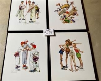 Lot 5679 $80.00 Adorable. Sweet Set of 4 Norman Rockwell Sports Prints 17.5" W x 20.5" H