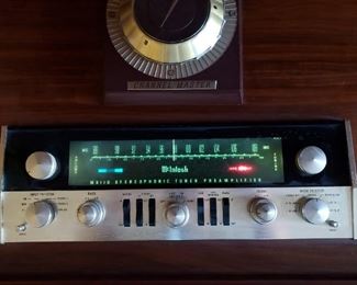 Incredible MCM Barzilay Console Stereo Cabinet with a McIntosh MX110 Stereophonic Tuner Preamplifier, McIntosh MC-225 Stereo Vacuum Tube Power Amplifier, Vintage Empire Turntable, Ampex Fine Line F-44 Reel-To-Reel & a Pair of Vintage Movable "Tannoy" Monitor Dual Concentric Loudspeakers Type LSU/HF/12.L.