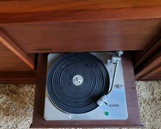 Incredible MCM Barzilay Console Stereo Cabinet with a McIntosh MX110 Stereophonic Tuner Preamplifier, McIntosh MC-225 Stereo Vacuum Tube Power Amplifier, Vintage Empire Turntable, Ampex Fine Line F-44 Reel-To-Reel & a Pair of Vintage Movable "Tannoy" Monitor Dual Concentric Loudspeakers Type LSU/HF/12.L.