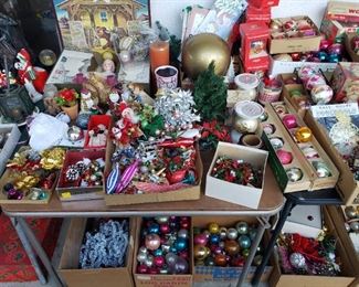 TONS of vintage Christmas ornaments & decorations, many Shiny Brites.