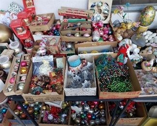 TONS of vintage Christmas ornaments & decorations, many Shiny Brites.
