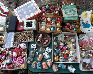 TONS of vintage Christmas ornaments & decorations, many Shiny Brites.