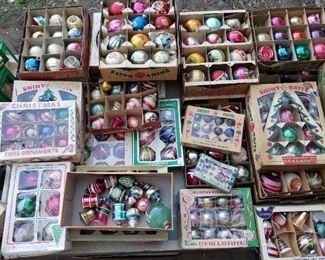TONS of vintage Christmas ornaments & decorations, many Shiny Brites.