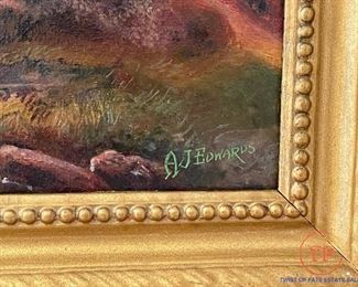 1920's Original Oil on Canvas "Scottish Highlands" by A.J. EDWARDS