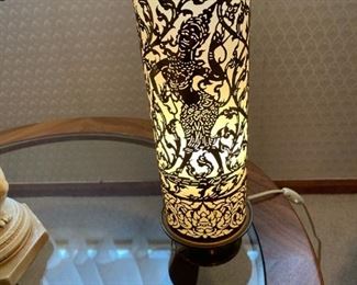 Metal Overlay Cylinder Lamp, Burma or Siam