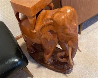 Carved Wood Elephant Sculpture / Table / Stand