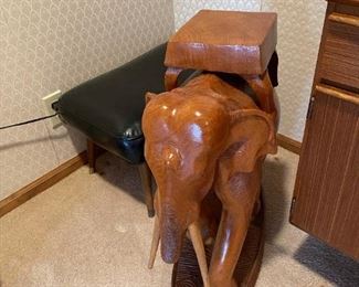 Carved Wood Elephant Sculpture / Table / Stand