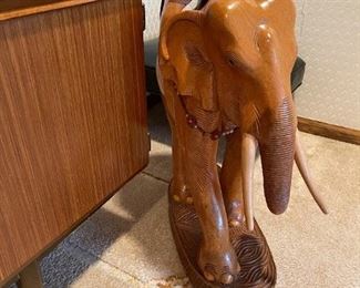Carved Wood Elephant Sculpture / Table / Stand