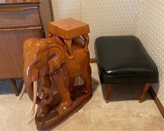 Carved Wood Elephant Sculpture / Table / Stand