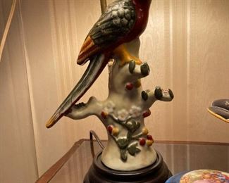 Vintage Porcelain Parrot Lamp