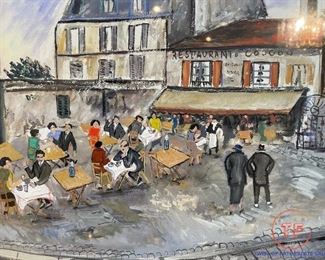 LUCIEN GENIN Original Gouache Painting Paris Cafe Scene