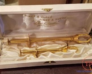 Vintage French Barware "Le Crabe" Mechanical Sugar and Ice Cube Claw Set