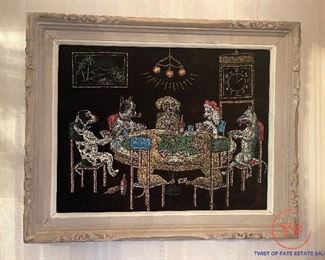 Vintage Dogs Playing Poker Black Felt Art