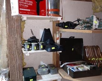 Basement/Garage  Hair Dryer, Rollers of Solder, Lead Weights, Soldering Gun in Case